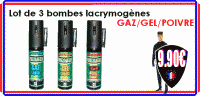 3 bombes lacrymogènes 25ml GEL + 25ml GAZ + 25ml POIVRE ULTRAPUR
